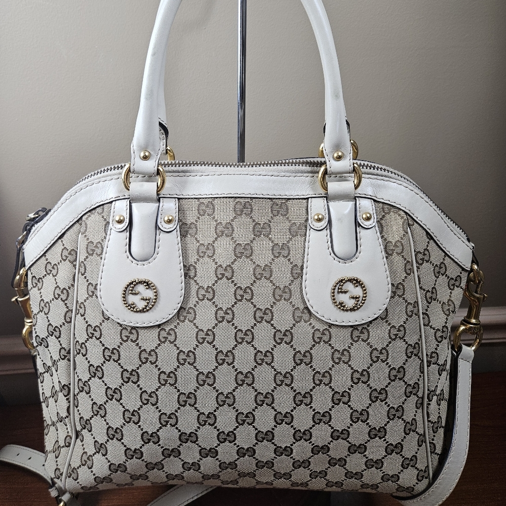 Auth Gucci GG Monogram Scarlett  Studs Convertible Satchel handbag - Picture 2 of 12